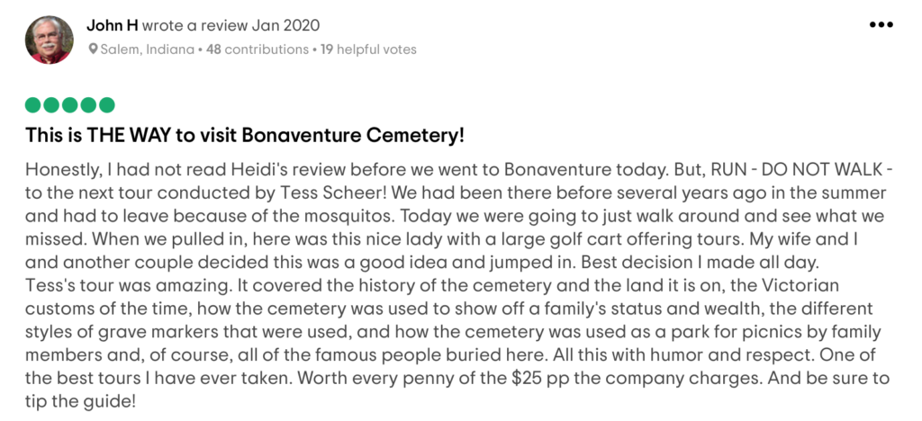 Savannah Cruzers Golf Cart Tours Bonaventure Cemetery 5 Star Review TripAdvisor"